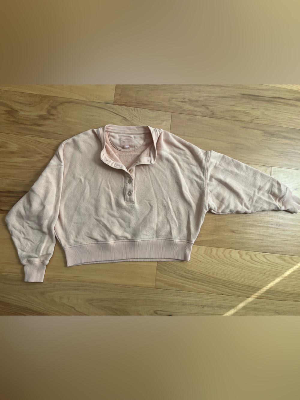 American Eagle Outfitters Pale Peach Ribbed Henley Cropped Top